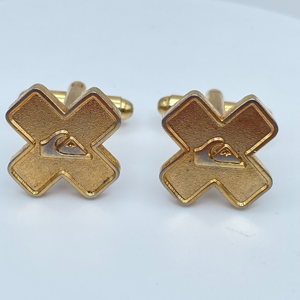 Vintage Quiksilver Gold-Tone Classic Cross Sign Bullet-Back Fastening Cufflinks